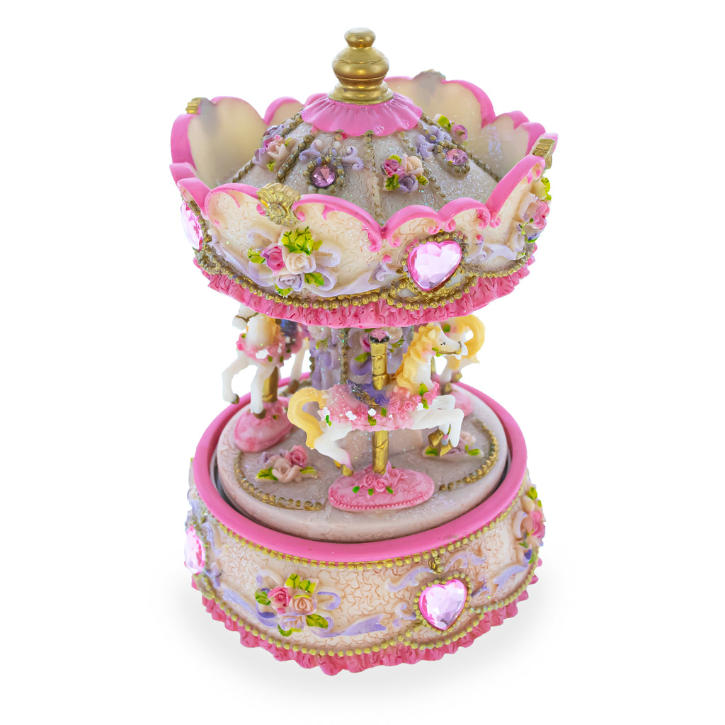 Floral Three Horses Carousel Spinning Musical FigurineChina , dimensions in inches: 6.6 x 4.25 x 4.25