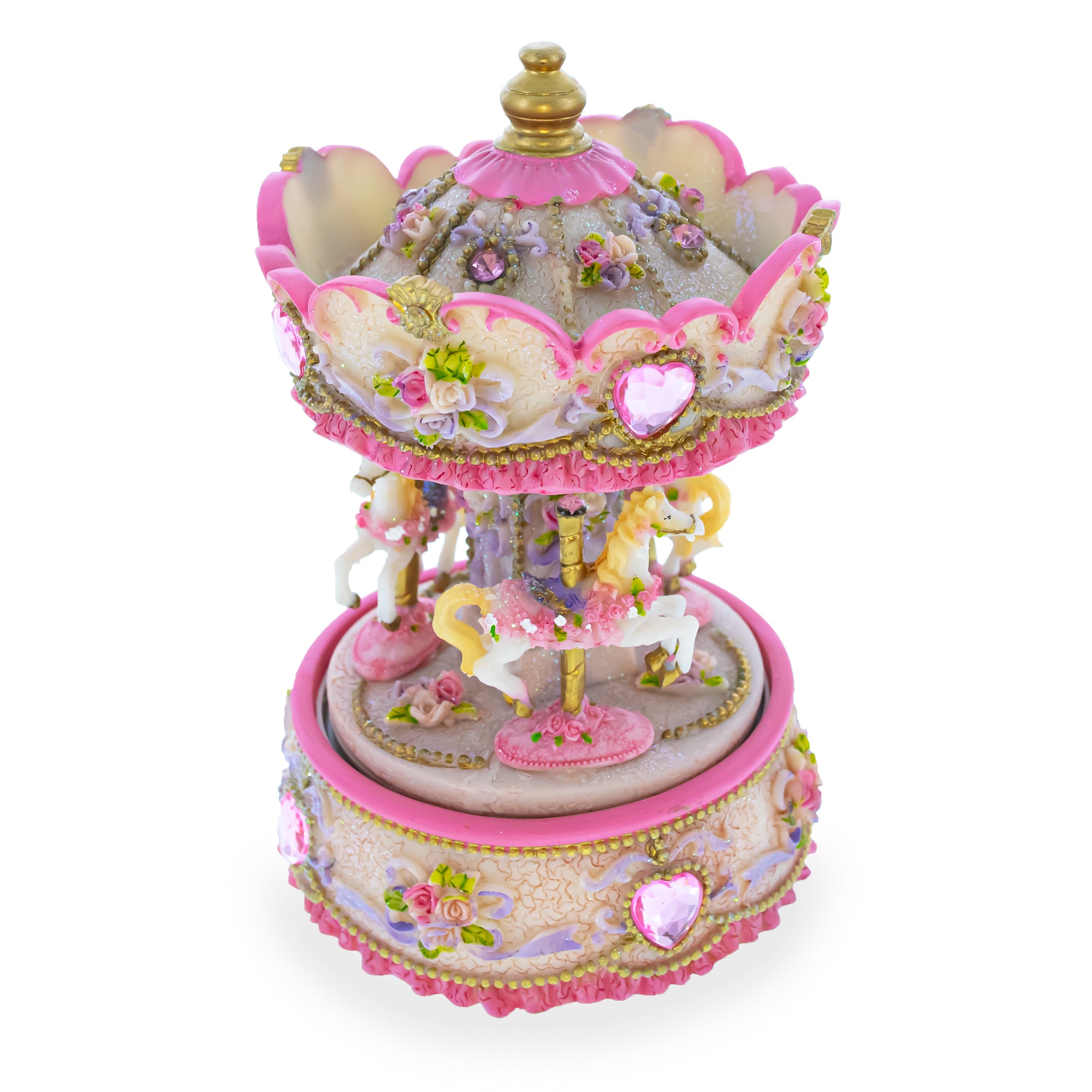 Floral Three Horses Carousel Spinning Musical FigurineChina , dimensions in inches: 6.6 x 4.25 x 4.25