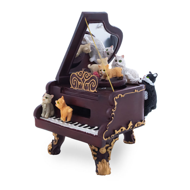 Purrfect Piano Serenade: Animated Musical Figurine with Cats Playing in Brown color