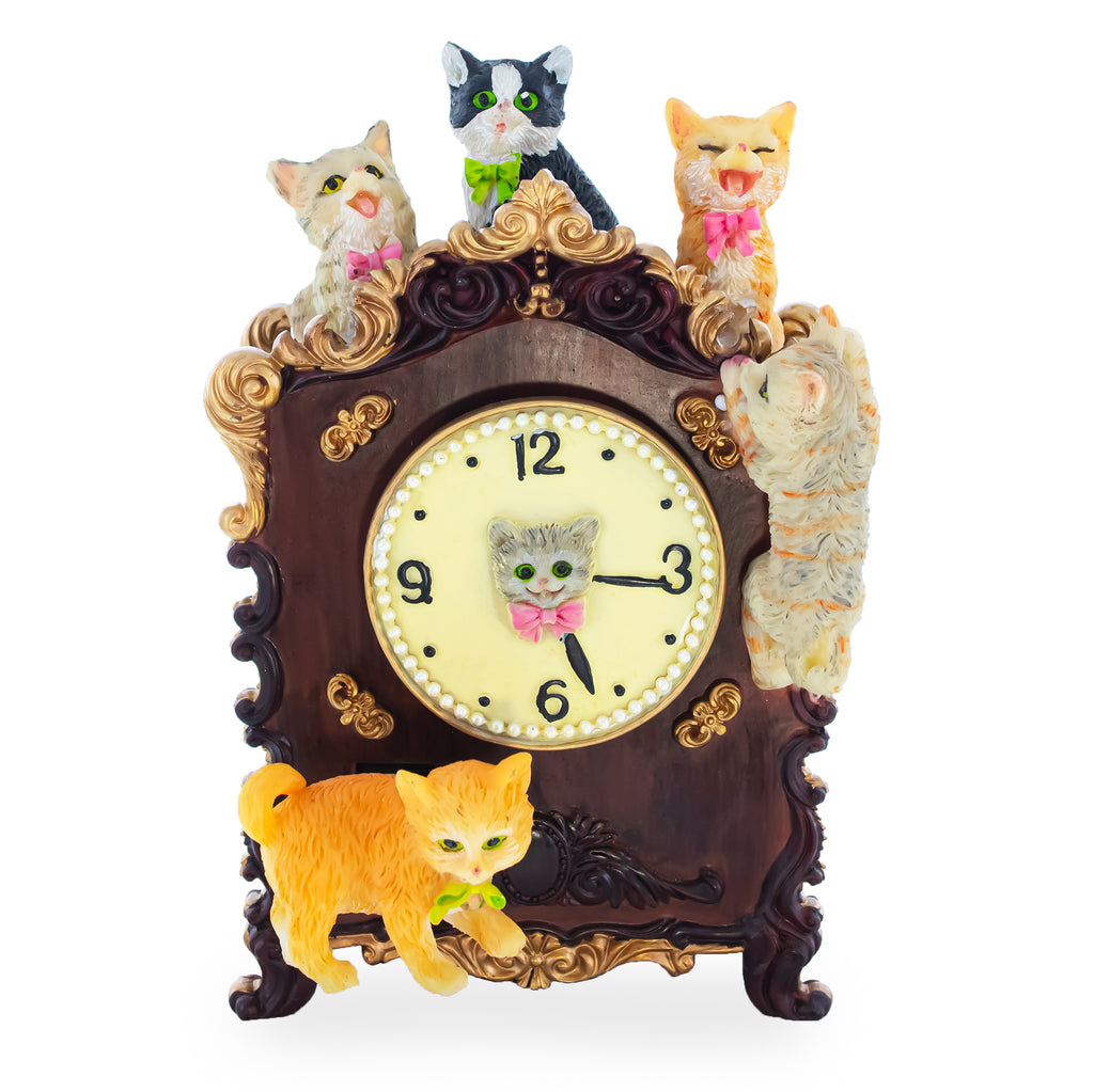 Whimsical Cat Clock Concert: Animated Musical Figurine with Playful Felines in Multi color