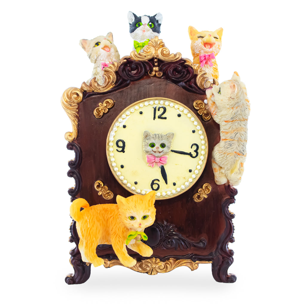 Whimsical Cat Clock Concert: Animated Musical Figurine with Playful FelinesChina , dimensions in inches: 6.1 x 4 x 3.3
