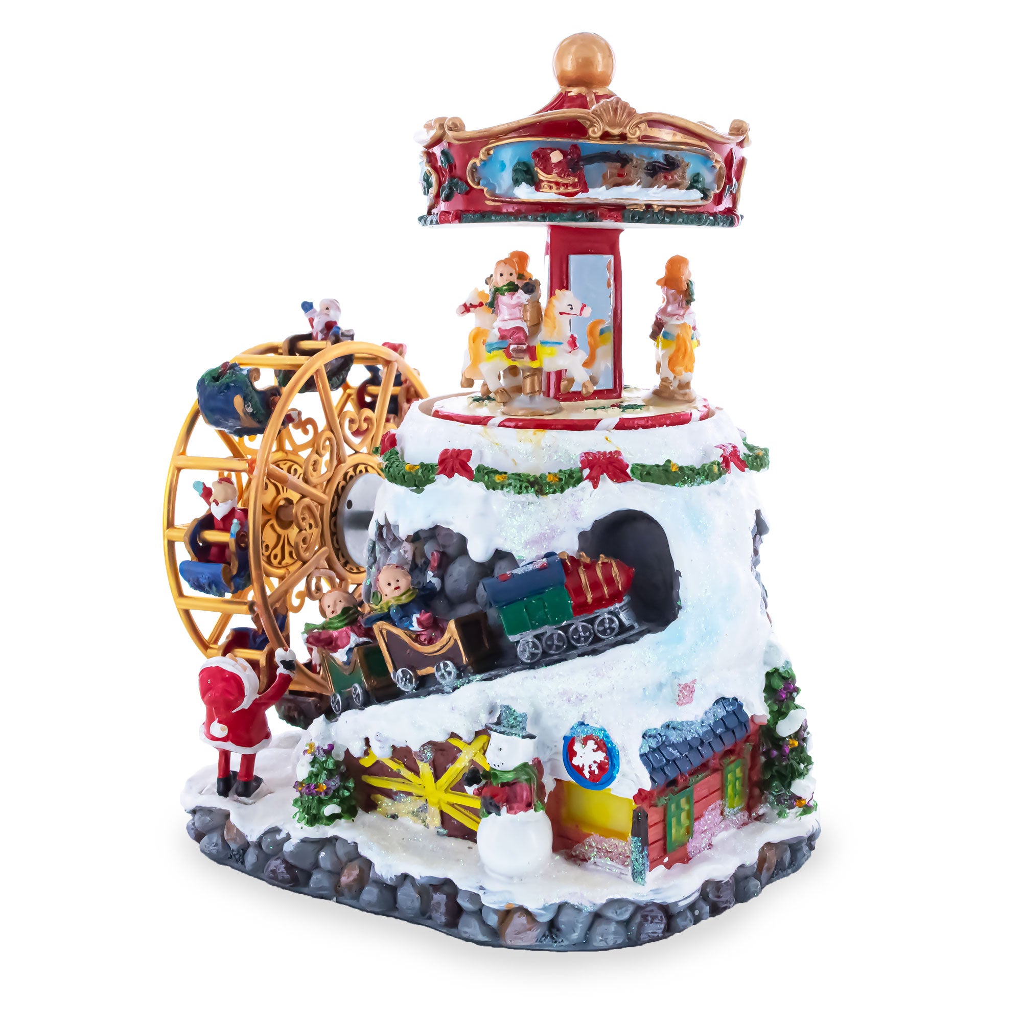 Whirling Ferris Wheel Village: Musical Christmas Figurine with Rotating Motion in Multi color