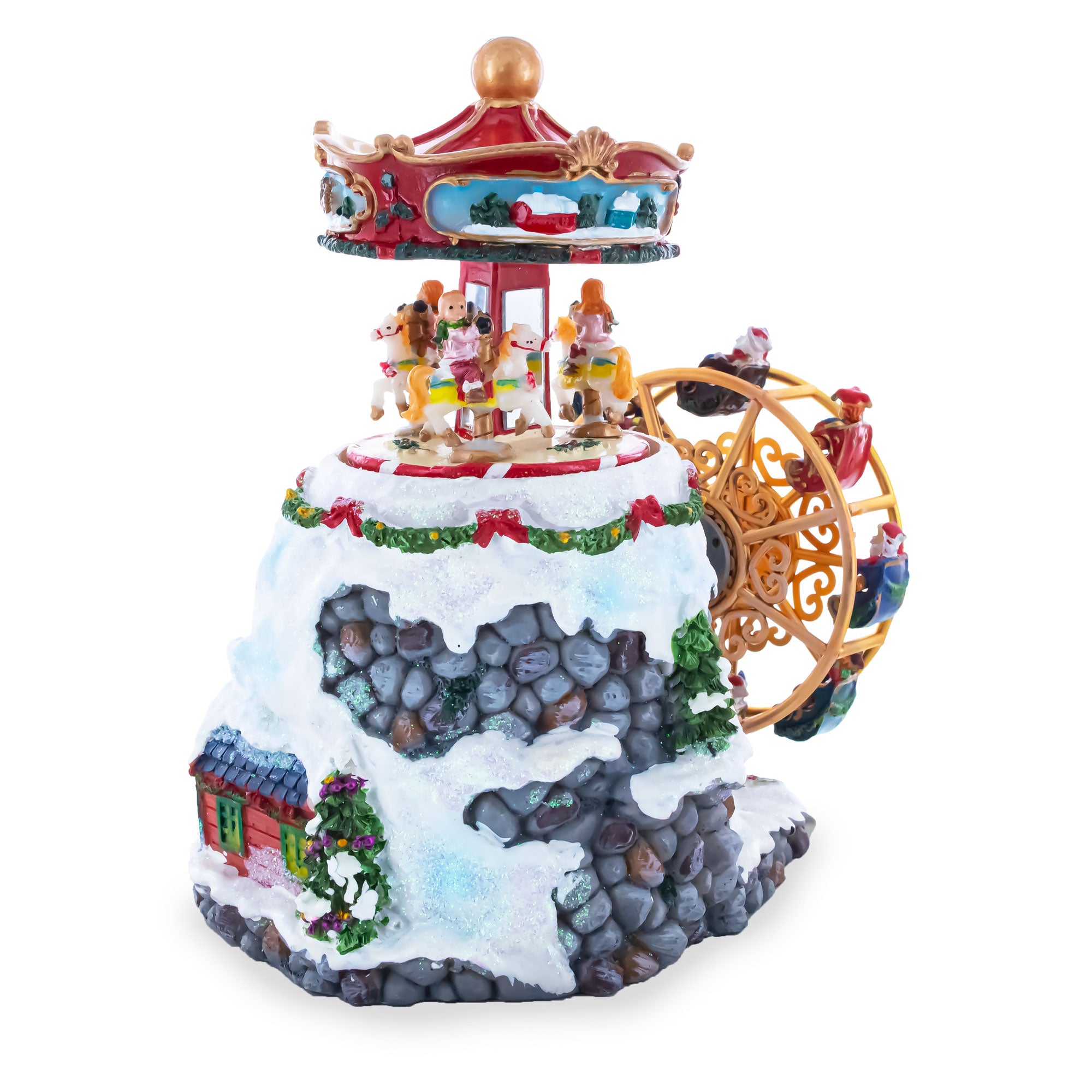 Whirling Ferris Wheel Village: Musical Christmas Figurine with Rotating MotionChina , dimensions in inches: 7.24 x 5.87 x 5.6