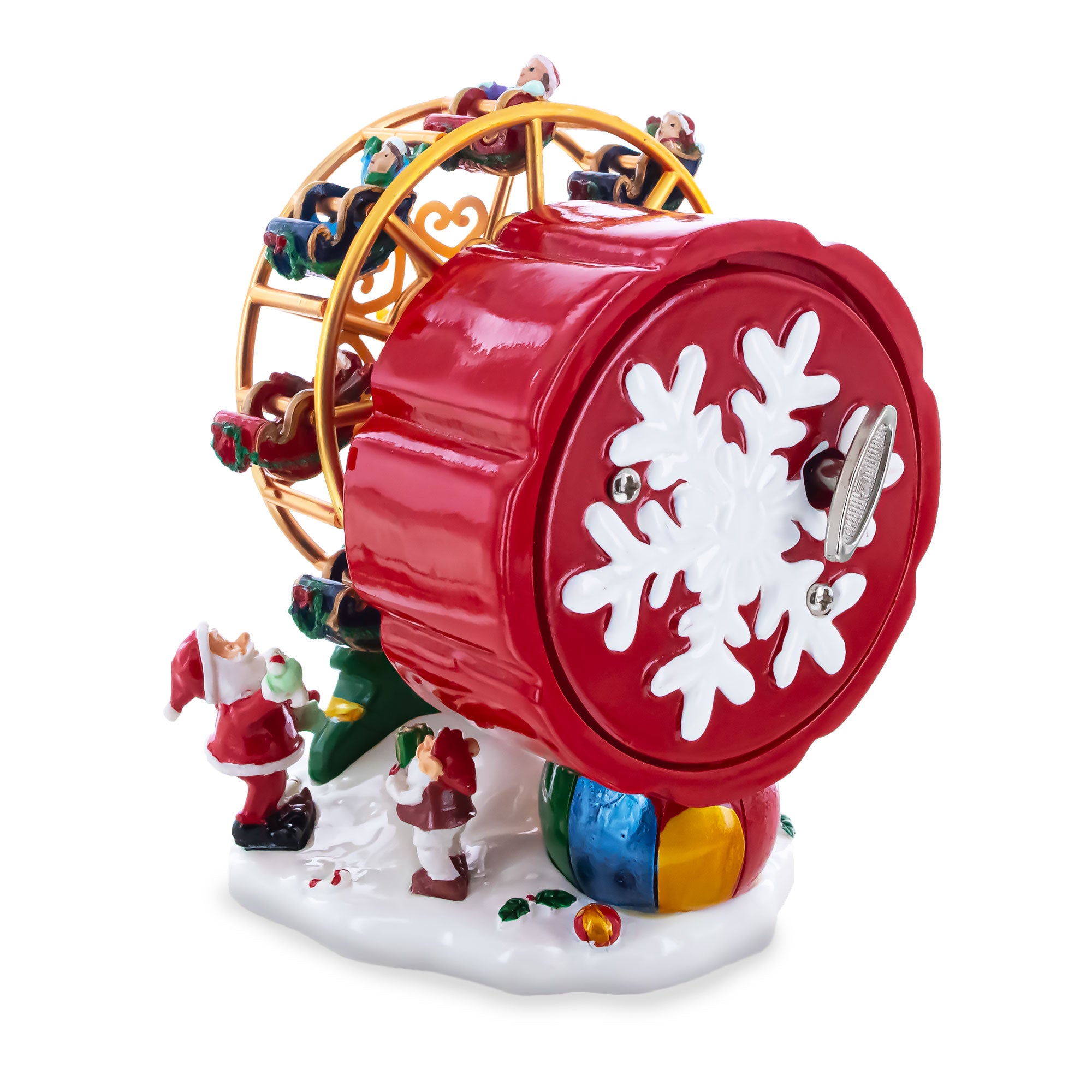 Santa's Whirling Ferris Wheel Rotating Musical FigurineChina , dimensions in inches: 5.1 x 4.3 x 3.7