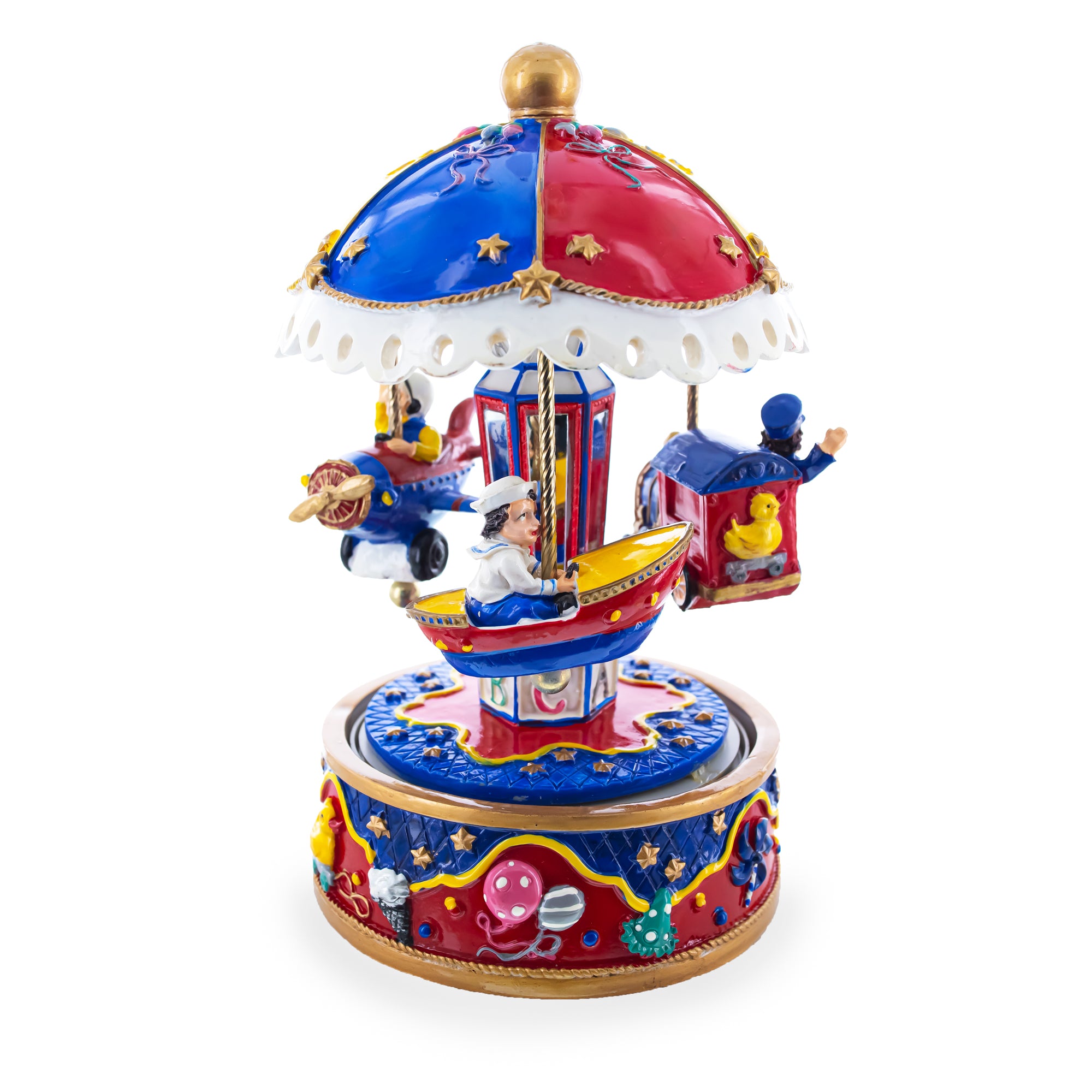 Musical Figurine with Airplane, Boat, and TrainChina , dimensions in inches: 7.5 x 4.2 x 4.2