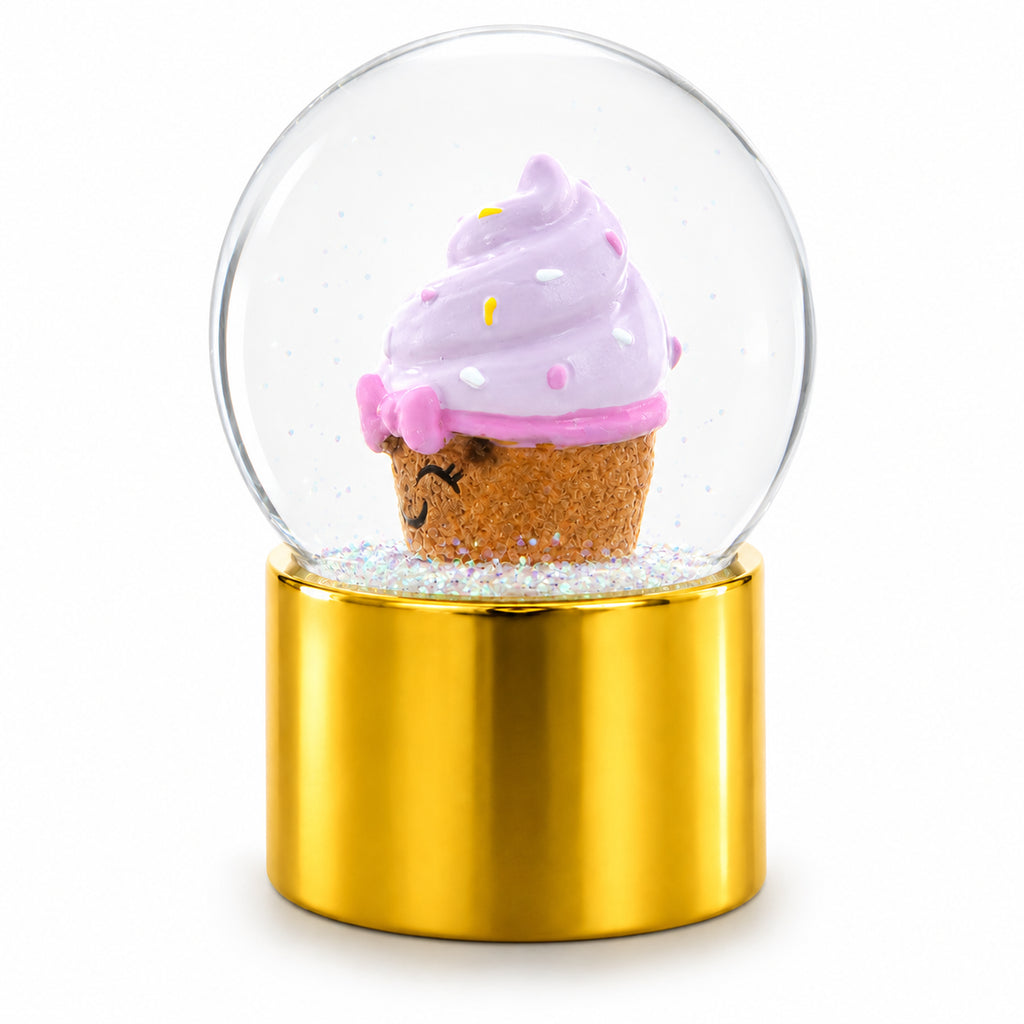 Pink Frosted Cupcake Mini Glitter Water GlobeChina , dimensions in inches: 2.5 x 1.5 x 1.5