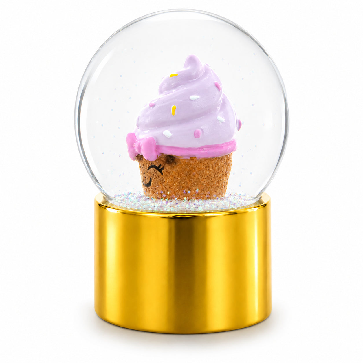 Pink Frosted Cupcake Mini Glitter Water GlobeChina , dimensions in inches: 2.5 x 1.5 x 1.5