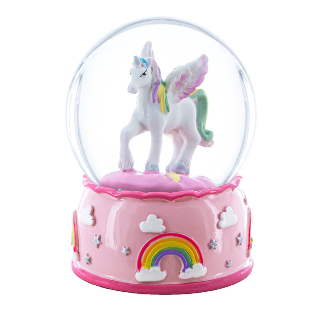 Resin Enchanted Unicorn Dreams Mini Water Snow Globe: Rainbows and Glitter in Pink color