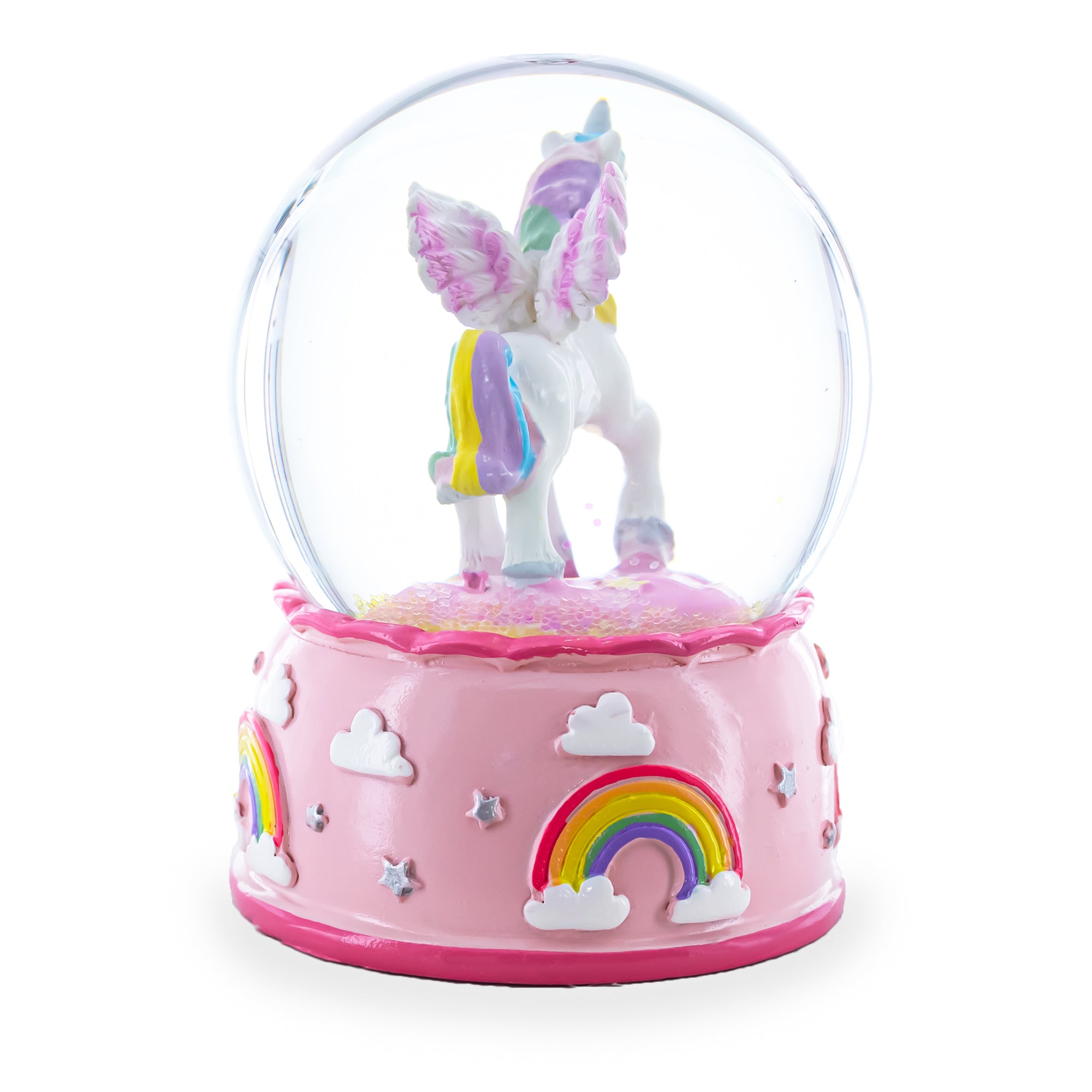 Shop Rainbows Mini Water Snow Globe. Buy Snow Globes Fairy Tales Pink   for Sale by Online Gift Shop BestPysanky Christmas water globe snowglobe music box musical collectible figurine xmas holiday decorations gifts rotating animated spinning animated unique picture personalized cool glitter flakes festive wind-up
