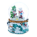 Bear and Penguins Fishing Musical Christmas Water Snow Globe in Green color