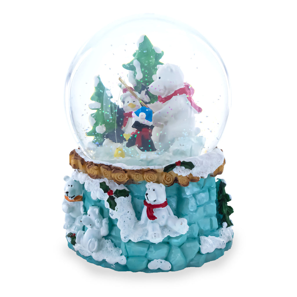 Bear and Penguins Fishing Musical Christmas Water Snow GlobeChina , dimensions in inches: 5.74 x 3.9 x 3.9