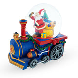Resin Santa's Train of Gifts: Musical Water Snow Globe with Delivery Delight in Blue color Round