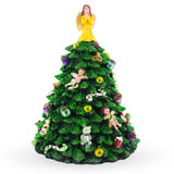Celestial Christmas Tree: Wind-up Spinning Musical Tabletop Tree with Angel Topper in Green color, Triangle shape