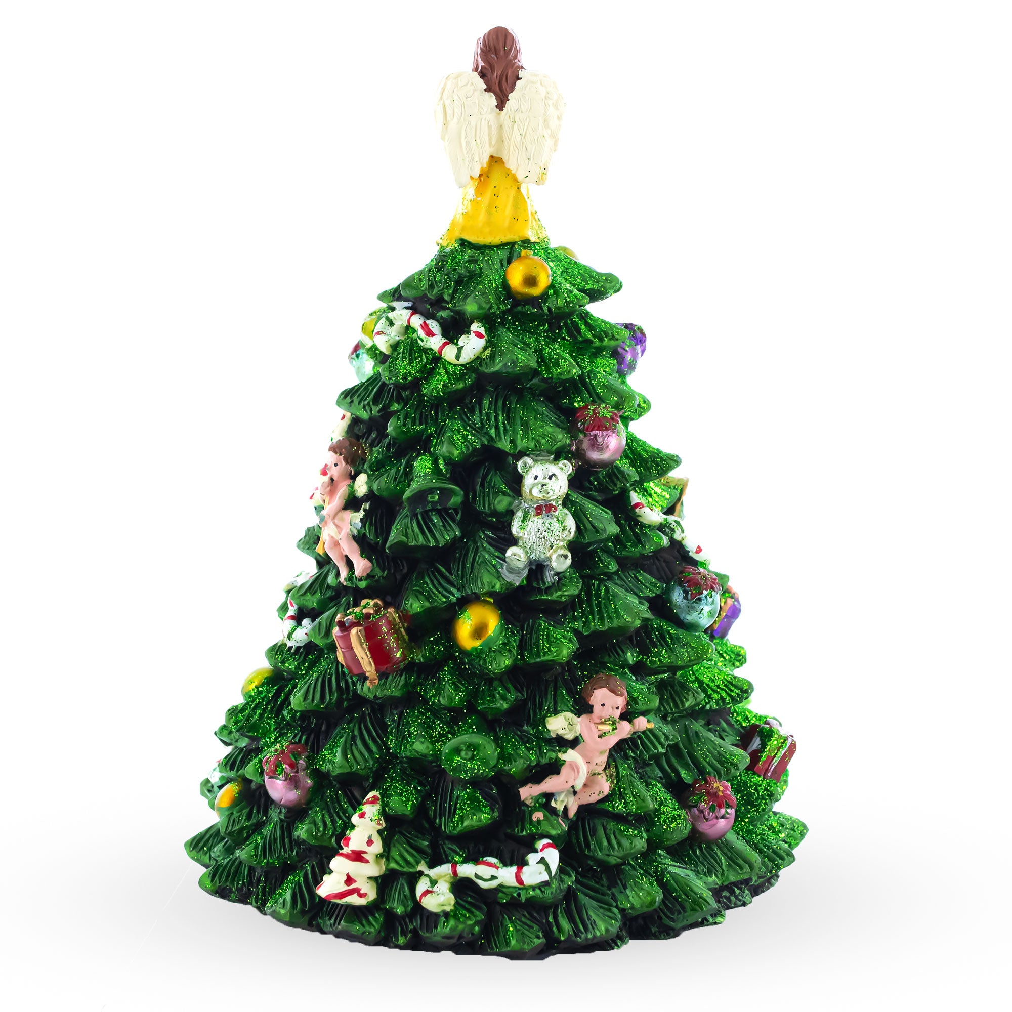 Wind-up Spinning Musical Christmas Tree with Angel TopperChina , dimensions in inches: 6.45 x 4.5 x 4.5