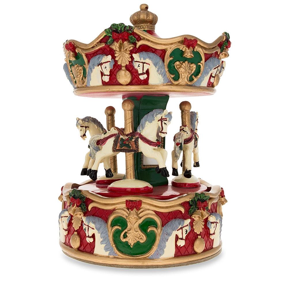 Merry-Go-Round Melody: Musical Christmas Figurine with Spinning Carousel Horses in Multi color,  shape