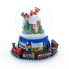 Resin Santa's Magical Flight: Animated Musical Christmas Water Snow Globe with Moving Train Base in Multi color Round