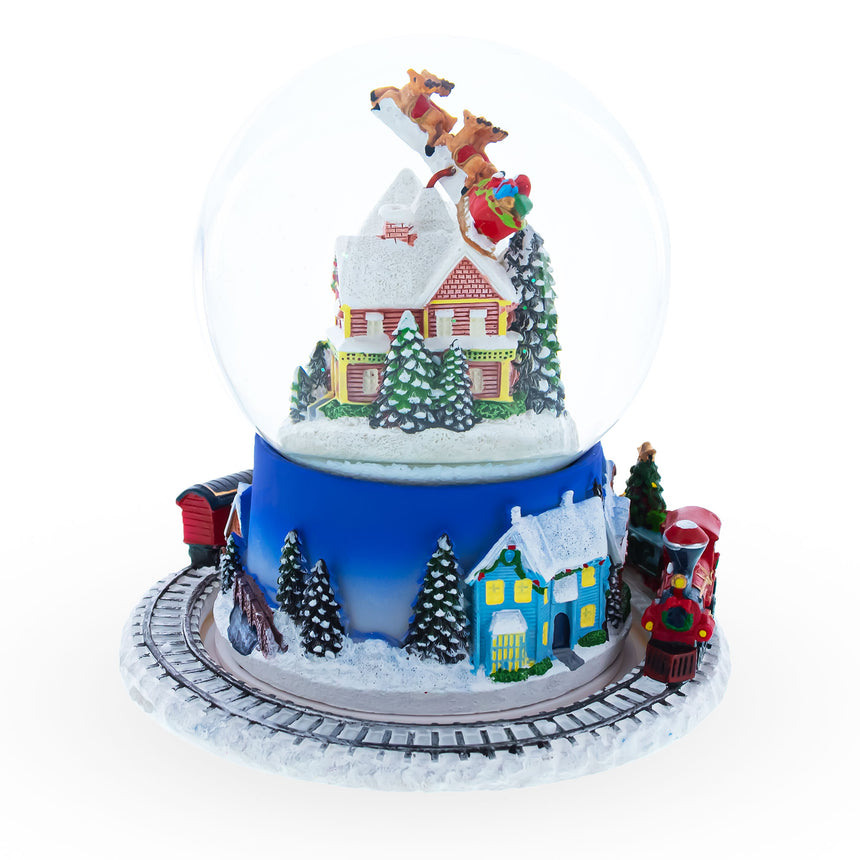 Moving Train Base Musical Christmas Water Snow Globe , dimensions in inches: 6.25 x 6 x 4.6