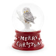 Glass Elegant White Owl Perched on Red Base: Mini Water Snow Globe in Red color Round
