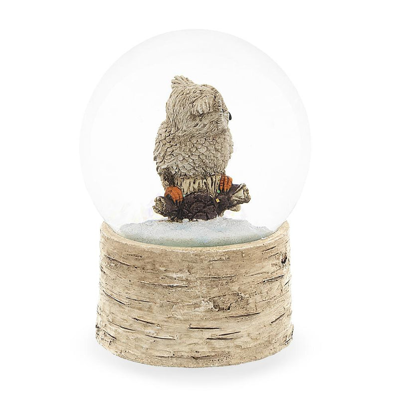 Melodic Owl Perched on Tree Branch: Musical Water Snow Globe