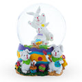 Spring Easter Egg Painting Rabbits Music Box Snow Globe 6 Inches Tall in Multi color Round