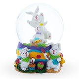 Bunnies Decorating Easter Eggs Musical Water Snow Globe in Multi color Round