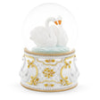Enchanted Swans in Motion: Spinning Musical Water Snow Globe in White color, Round shape
