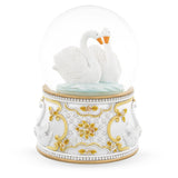 Enchanted Swans in Motion: Spinning Musical Water Snow Globe in White color, Round shape