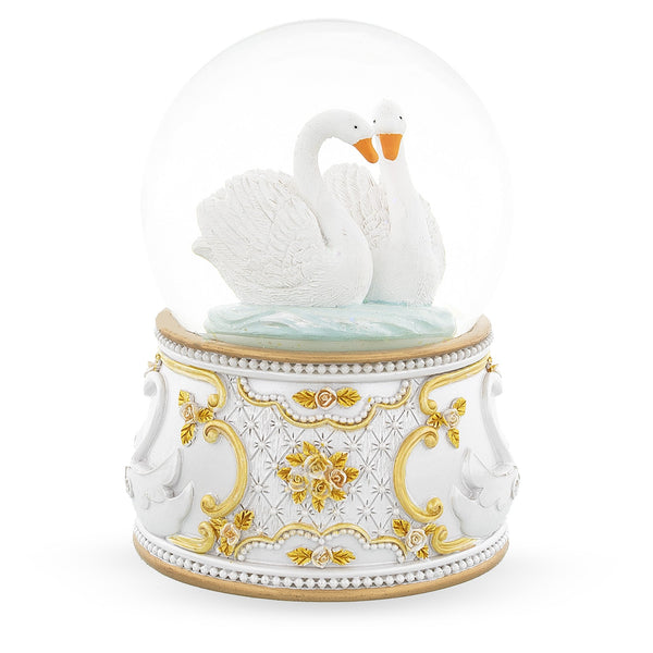 Enchanted Swans in Motion: Spinning Musical Water Snow Globe by BestPysanky
