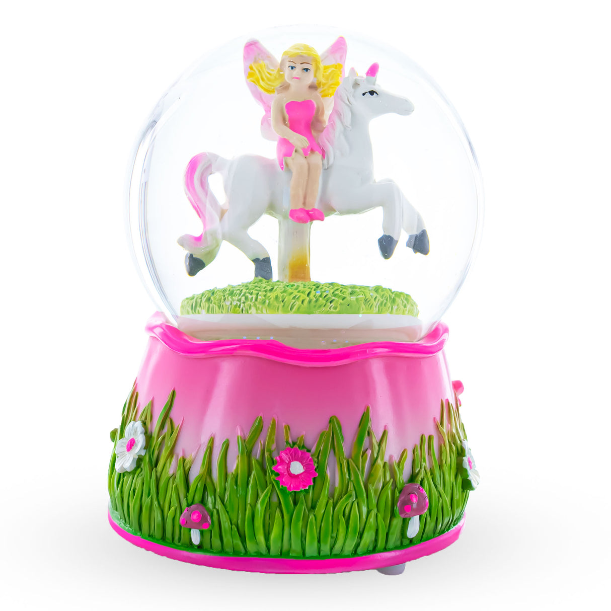 Magical Fairytale Ride: Unicorn Carousel with Fairy - Musical Water Snow Globe in Multi color, Round shape