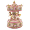 Resin Floral Carousel Harmony: Spinning Musical Figurine with Three Horses in Pink color