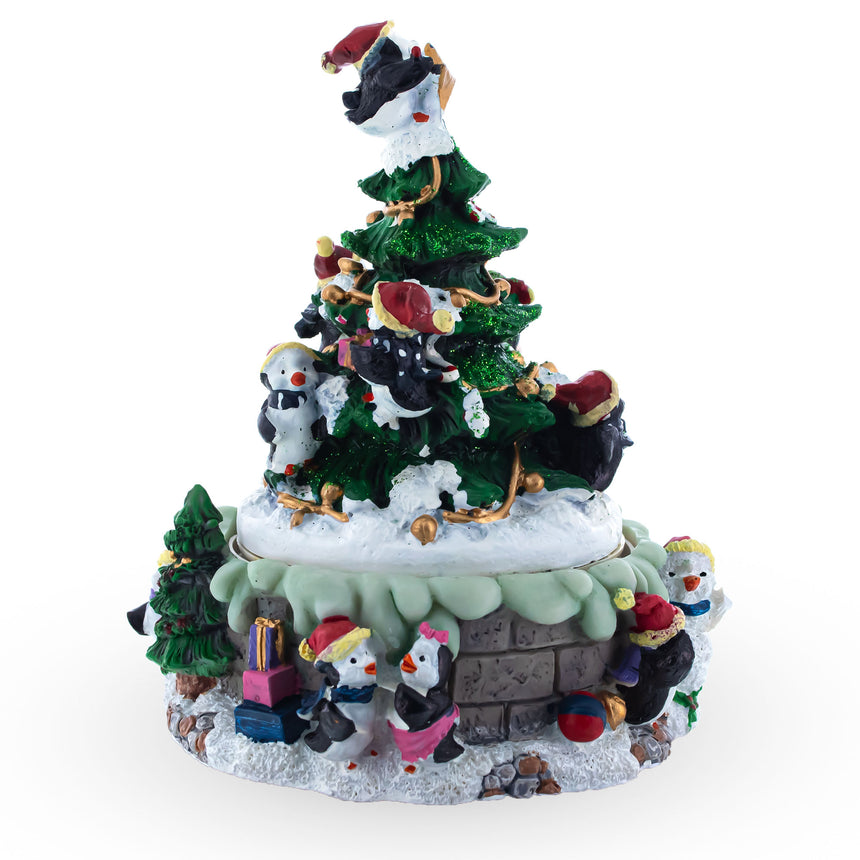 Shop Penguin Festivity: Spinning Christmas Tree Musical Figurine with Decorating Penguins. Buy Musical Figurines Animals Multi Triangle  for Sale by Online Gift Shop BestPysanky Christmas water globe music box musical collectible figurine xmas decoration rotating animated spinning animated unique picture personalized cool wind up children's kids
