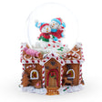 Gingerbread Cottage Romance: Musical Water Snow Globe with Snowmen Couple in Multi color, Round shape