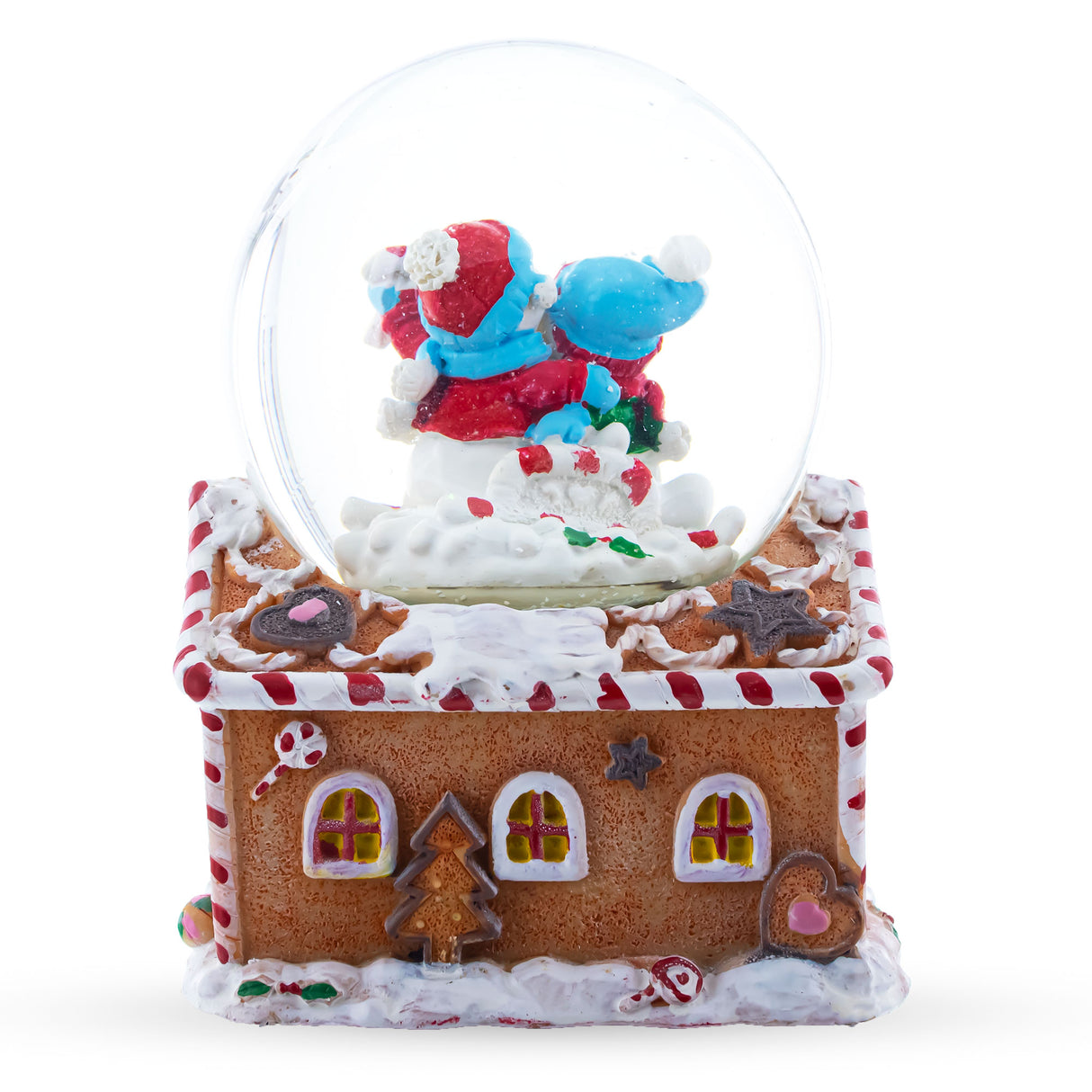 Gingerbread Cottage Romance: Musical Water Snow Globe with Snowmen Couple ,dimensions in inches: 5.9 x 4.45 x 4.45