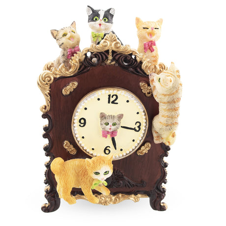 Whimsical Cat Clock Concert: Animated Musical Figurine with Playful Felines in Multi color,  shape