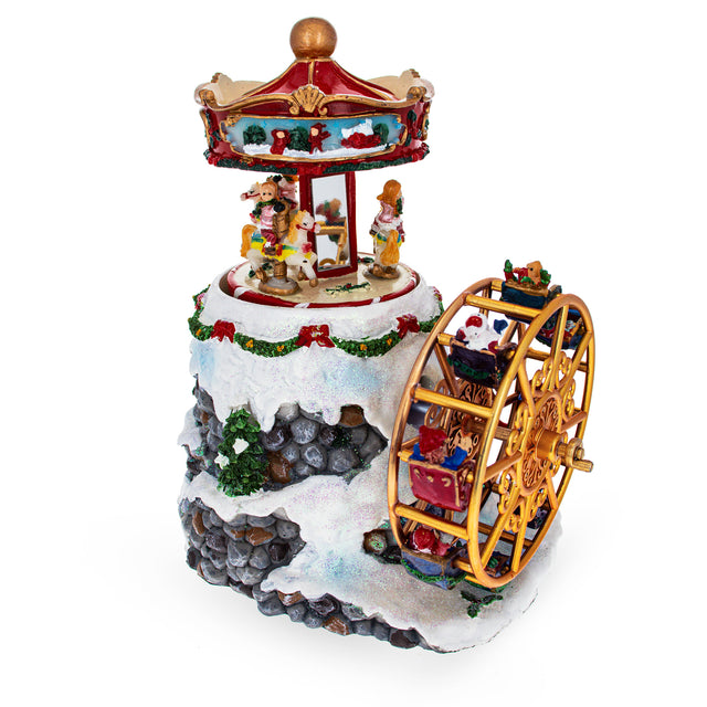 Resin Whirling Ferris Wheel Village: Musical Christmas Figurine with Rotating Motion in Multi color