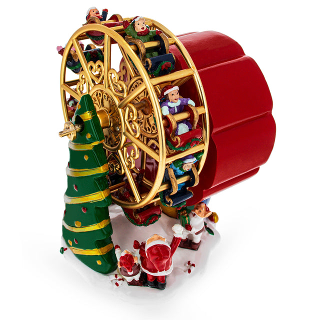 Resin Santa's Whirling Ferris Wheel: Rotating Musical Figurine in Multi color