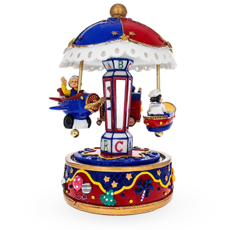 Whimsical Transport Carousel: Musical Figurine with Airplane, Boat, and Train in Multi color,  shape
