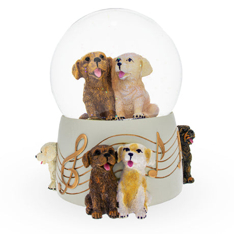 Canine Celebration: Musical Water Snow Globe with Dogs Enjoying a Party in White color,  shape