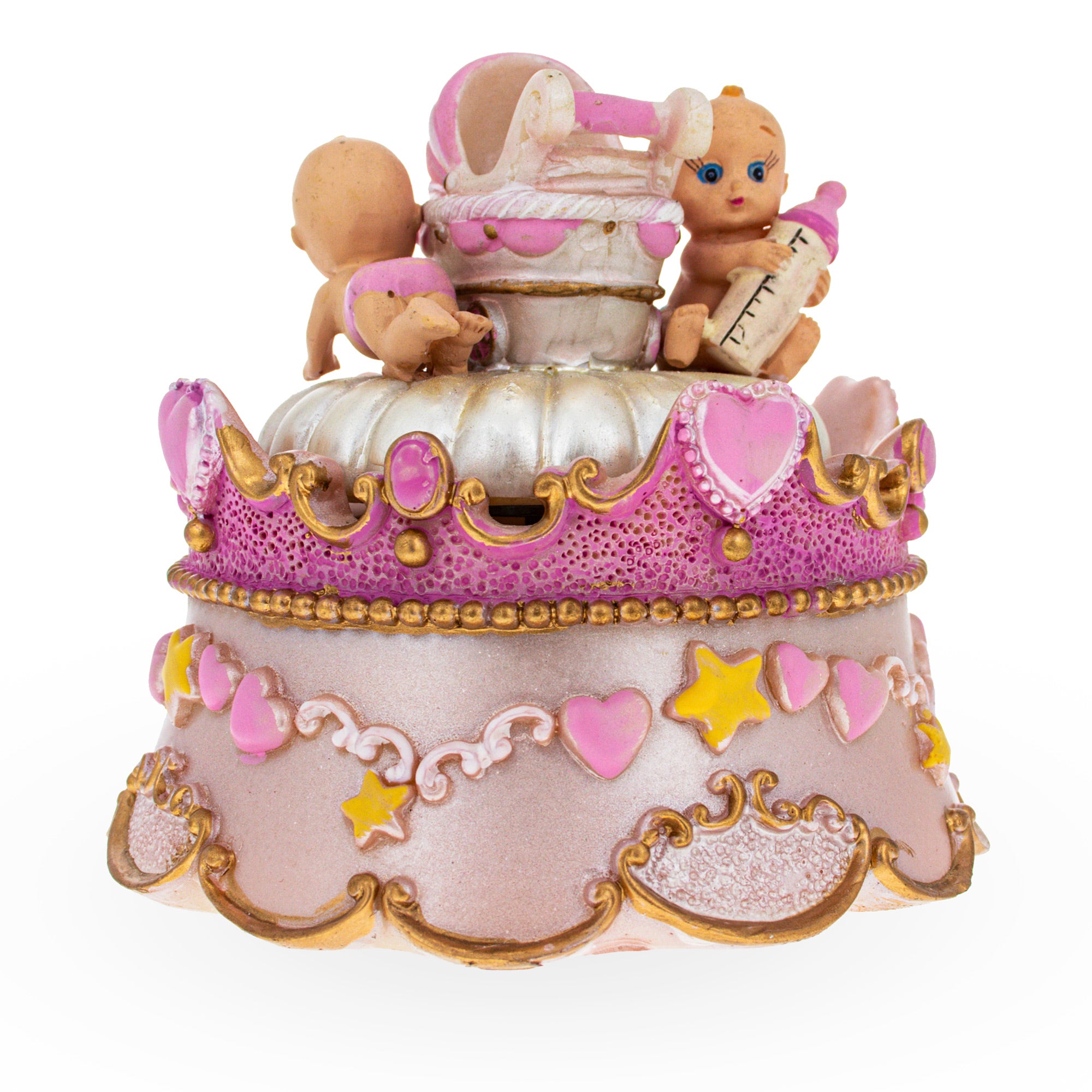 Spinning Musical Figurine with Crawling Babies in Pink color