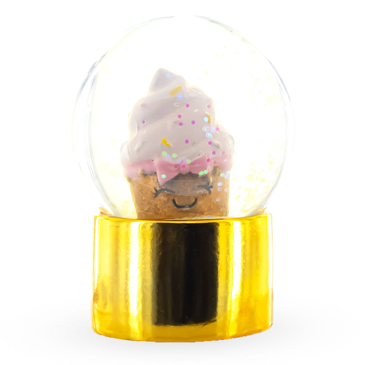 Gilded Delight Mini Water Snow Globe: Golden Cupcake Elegance in Gold color,  shape