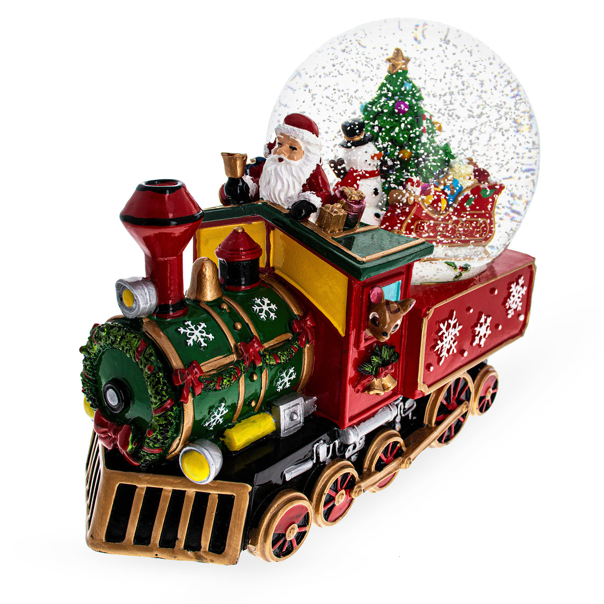 Festive Train Express: Musical Water Globe with Santa, Snowman, and Reindeer Delivering Tree ,dimensions in inches: 7.2 x 7.9 x 3.85