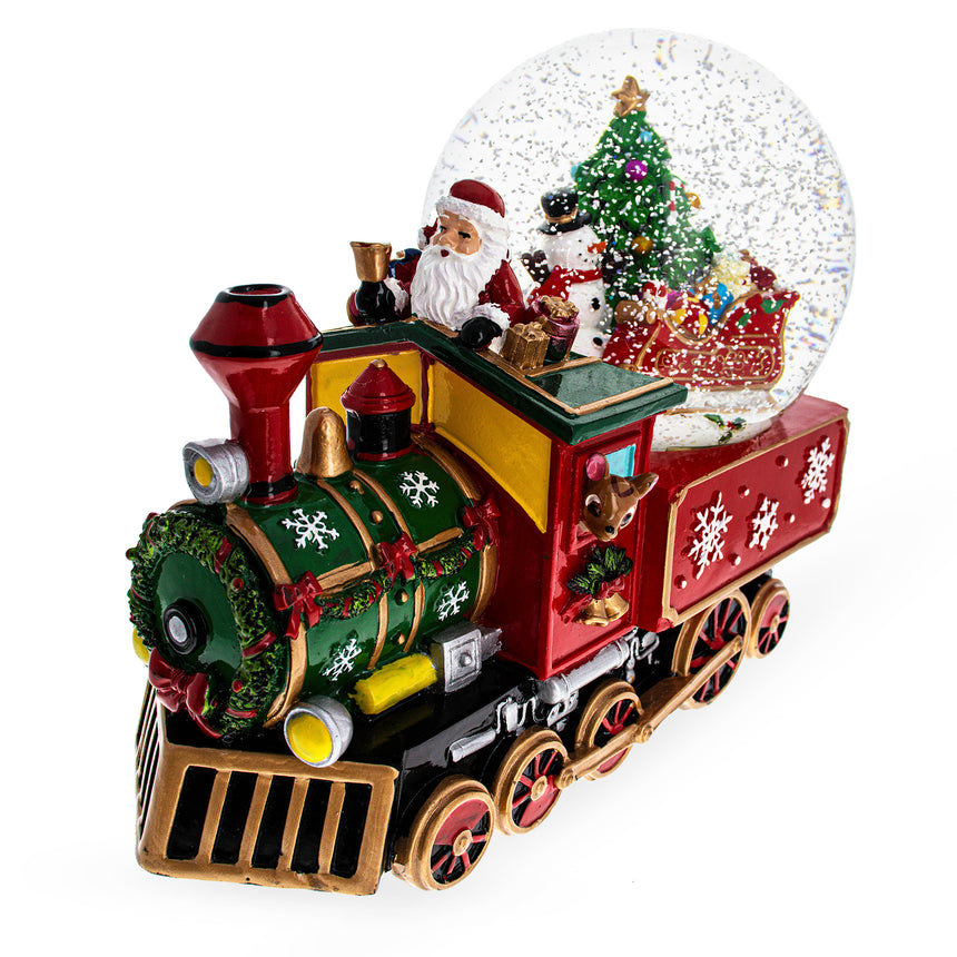 Shop Santa Train Express Delivering Tree Musical Water Globe. Buy Snow Globes Trains Red   for Sale by Online Gift Shop BestPysanky Christmas water globe snowglobe music box musical collectible figurine xmas holiday decorations gifts rotating animated spinning animated unique picture personalized cool glitter flakes festive wind-up