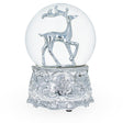 Silver Reindeer Serenade: Musical Christmas Water Snow Globe in Shiny Elegance in White color,  shape