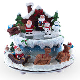 Resin Frosty Skating Spectacle: Animated Musical Figurine with Santa and Snowman Dancing on Ice Rink in Multi color