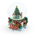 Joyful Children Adorning Christmas Tree: Musical Water Snow Globe in Multi color Round
