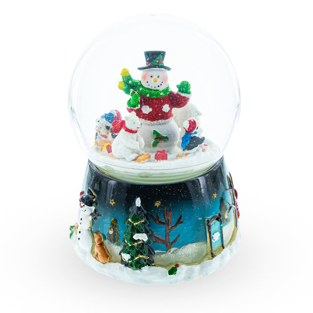 Snowman, Polar Bears, and Penguins Musical Spinning Snow Globe in Multi color Round