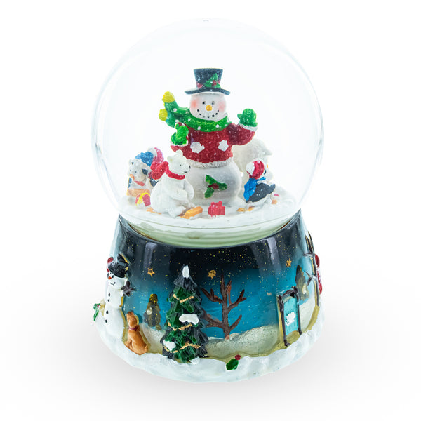 Polar Party: Snowman, Polar Bears, and Penguins Musical Spinning Snow Globe in Multi color, Round shape
