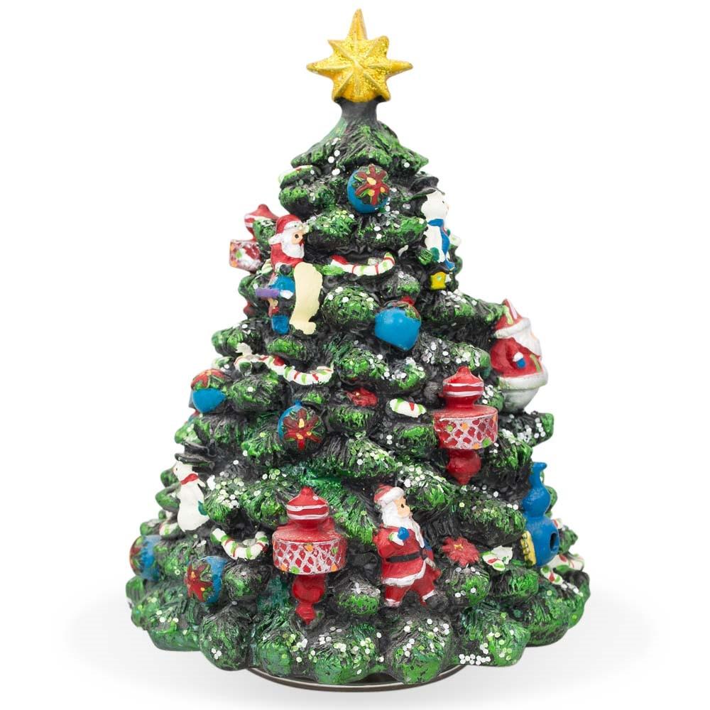 Resin Rotating Melody Tree: Tabletop Christmas Tree with Music Box Rotation in Green color Triangle
