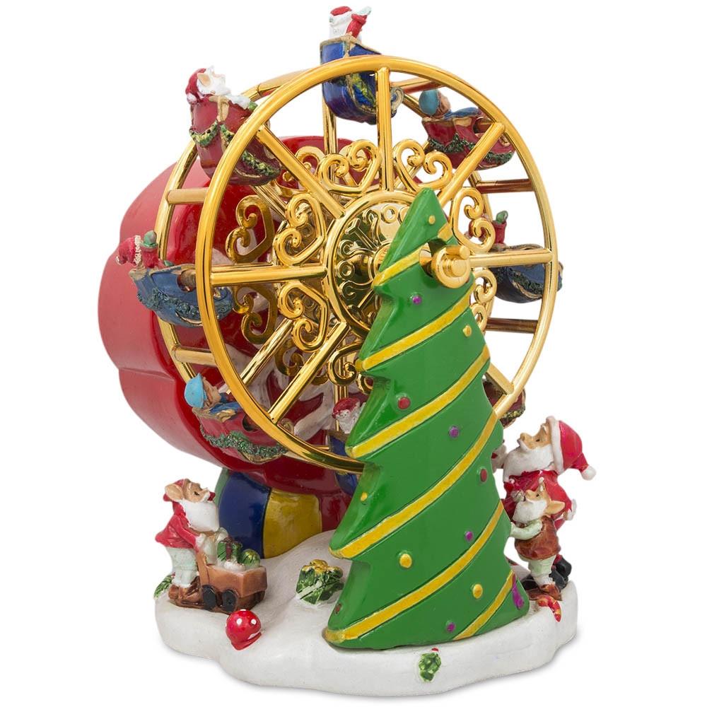 Resin Santa's Ferris Wheel Festivity: Spinning Musical Figurine with Christmas Tree in Multi color