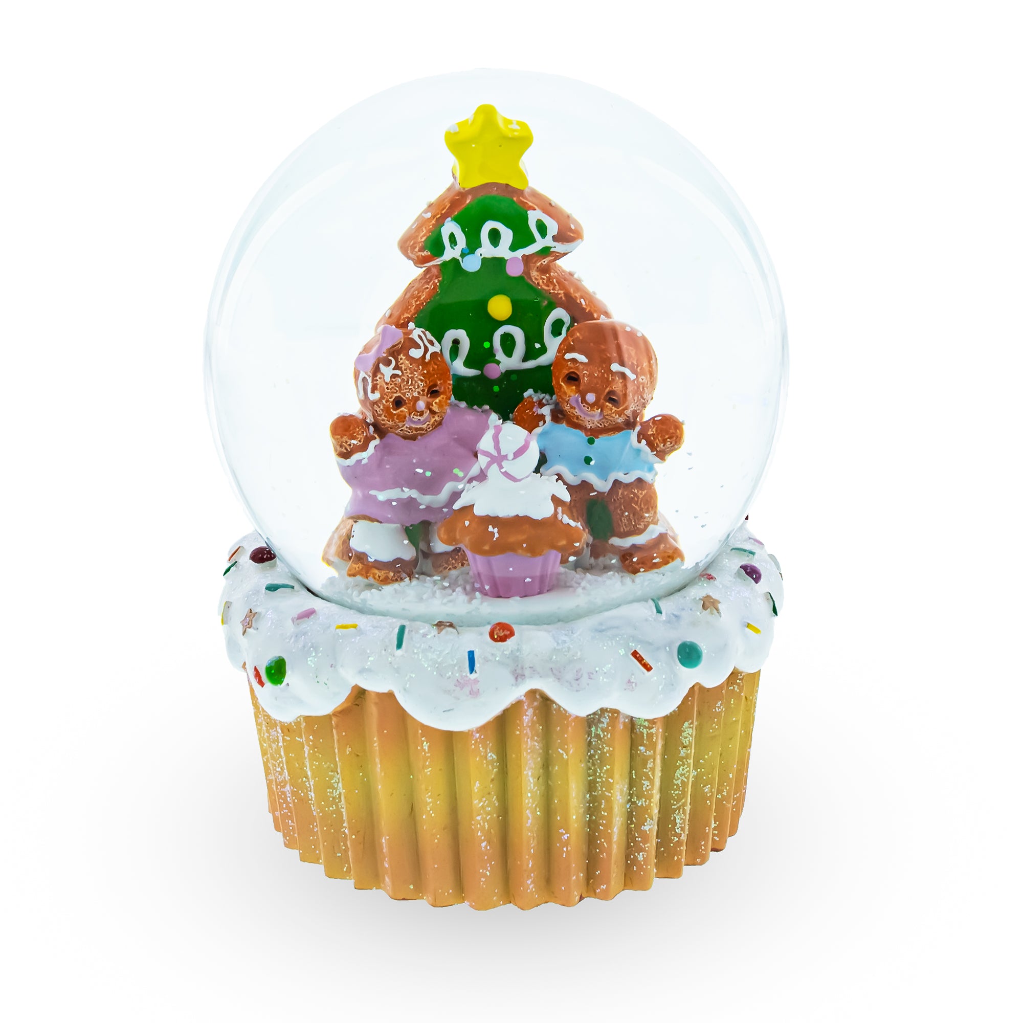 Gingerbread Family and Cupcake Musical Christmas Water Globe in Multi color
